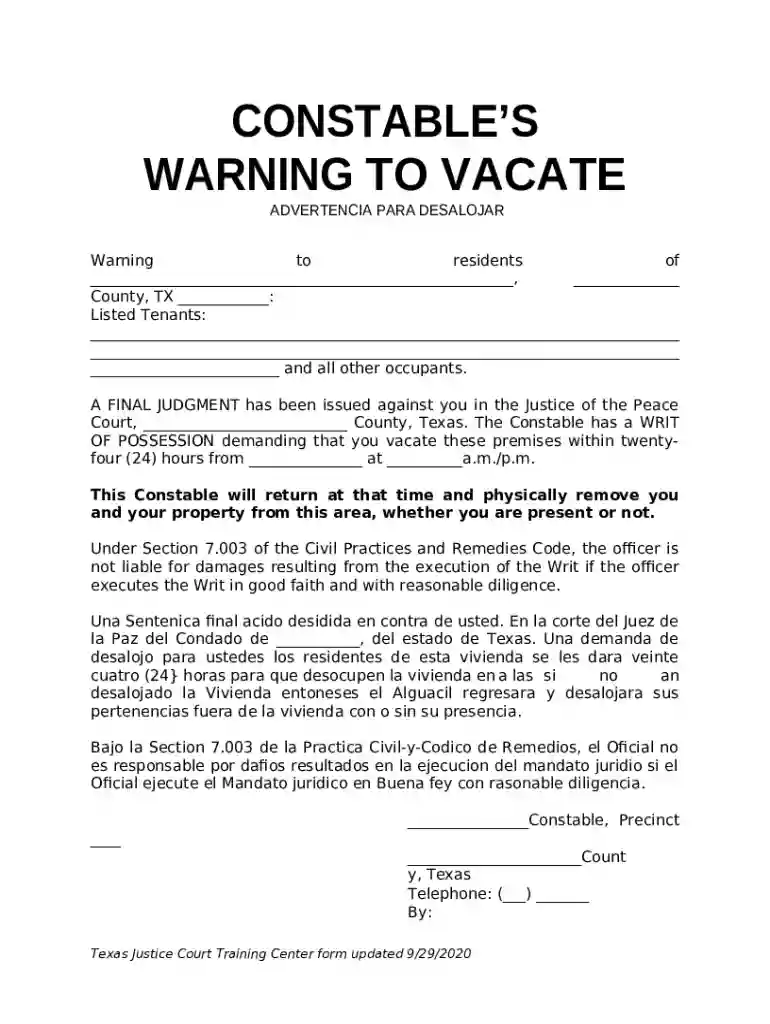 constable's warning to vacate Preview on Page 1