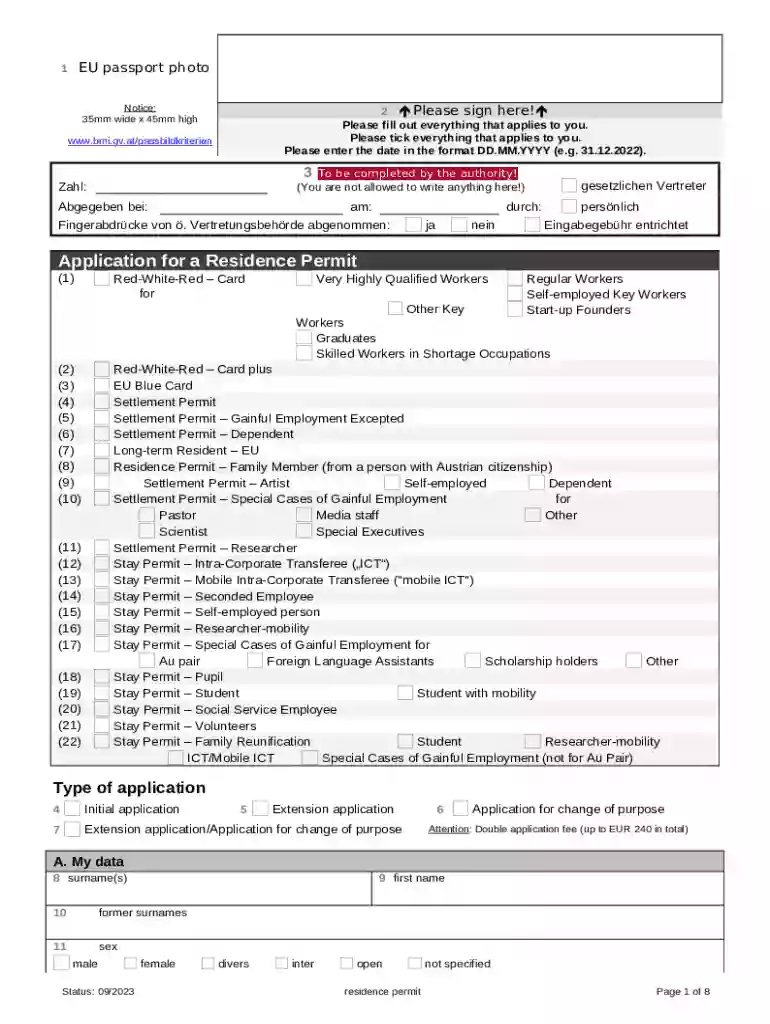 application form residence permit Preview on Page 1