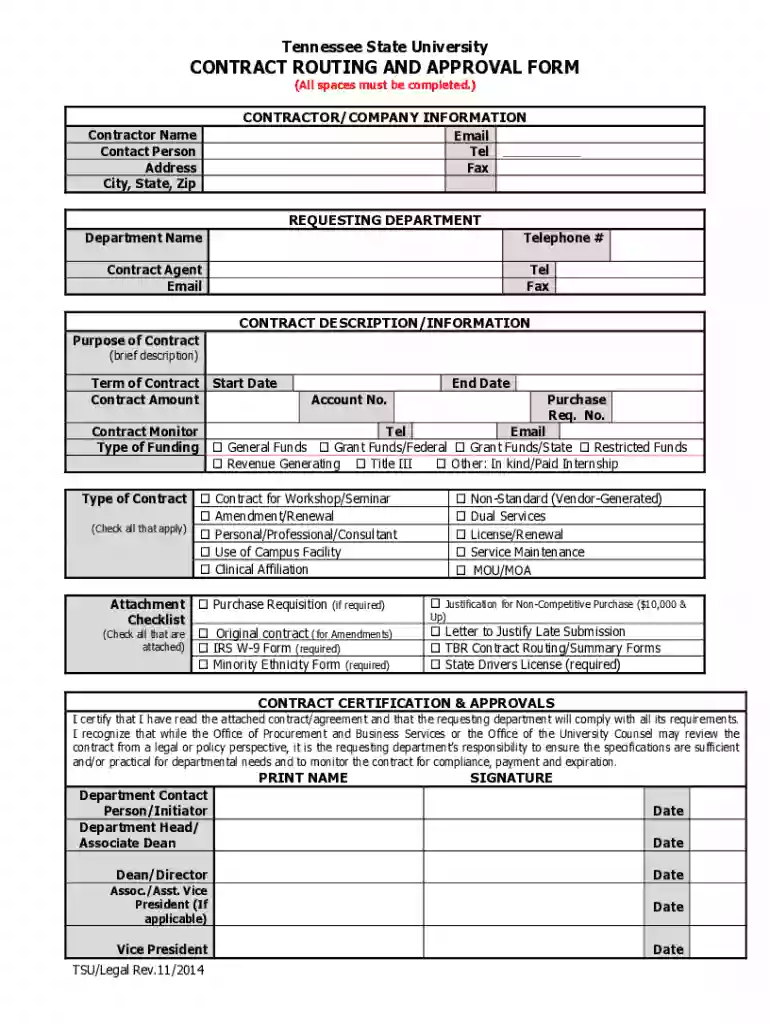 CONTRACT ROUTING AND APPROVAL FORM Tennessee Preview on Page 1