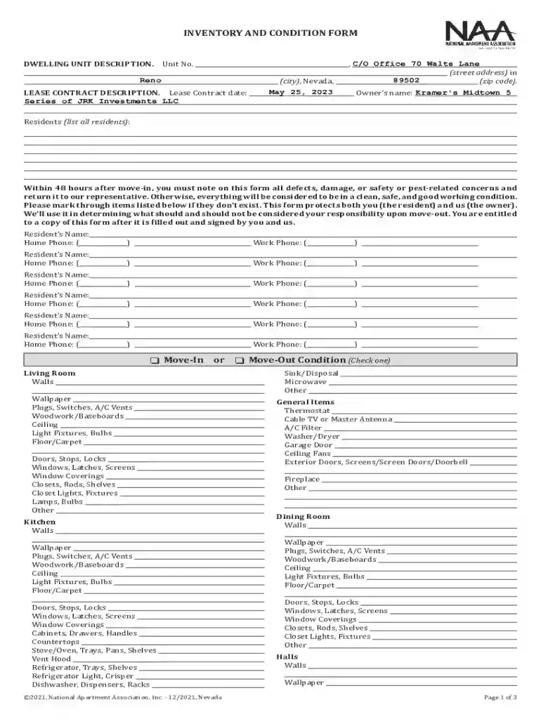 INVENTORY AND CONDITION FORMMove-In or Preview on Page 1