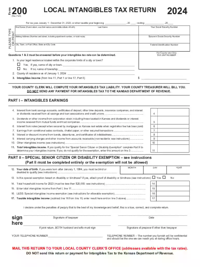 Form 200 Local Intangibles Tax Return Rev 11-23 Form 200 Local Intangibles Tax Return County Taxes Preview on Page 1
