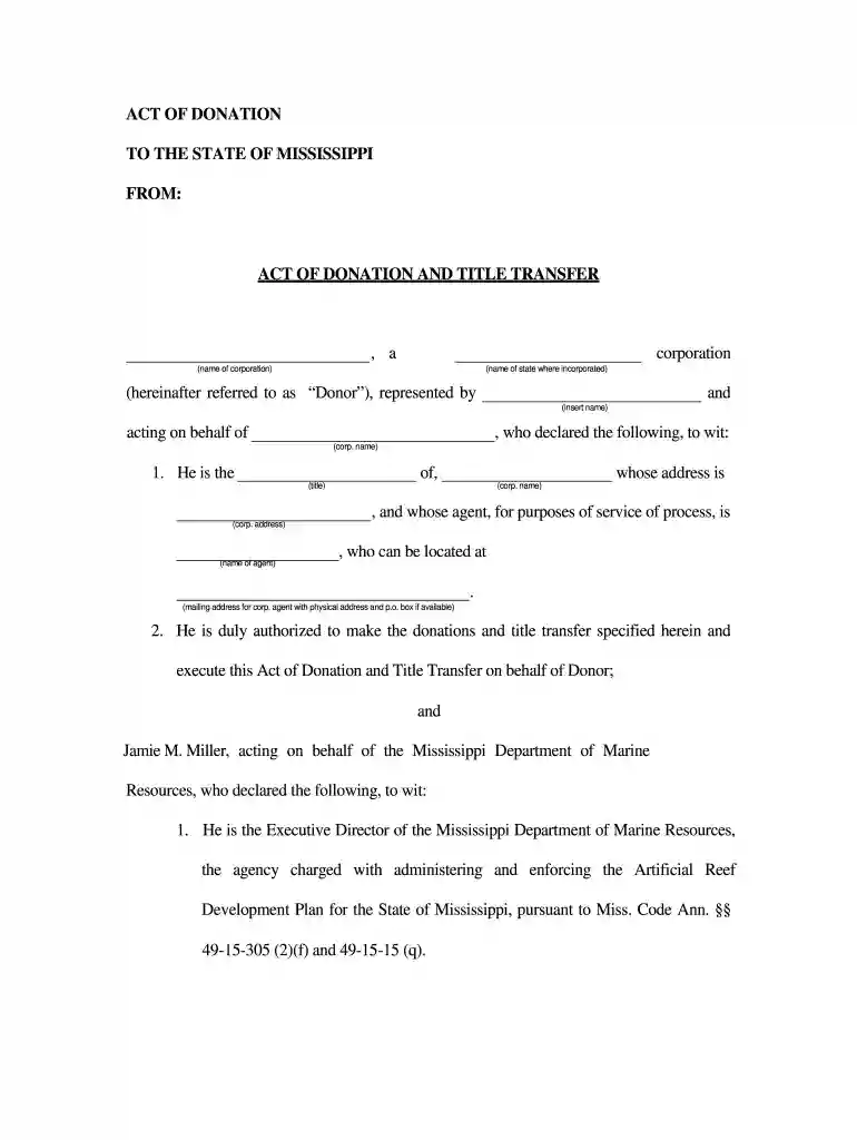 act of donation form Preview on Page 1