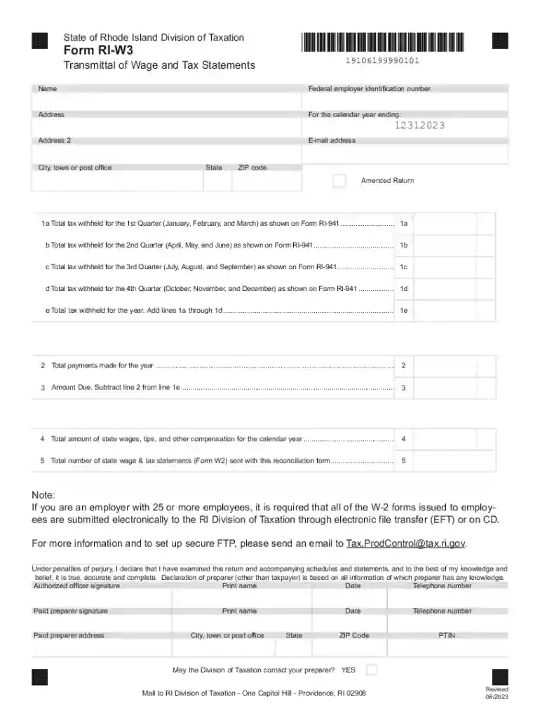 Form RI W-3 Preview on Page 1