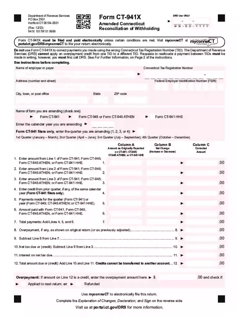 2021-2024 Form CT DRS CT-941X Fill Online, Printable Preview on Page 1
