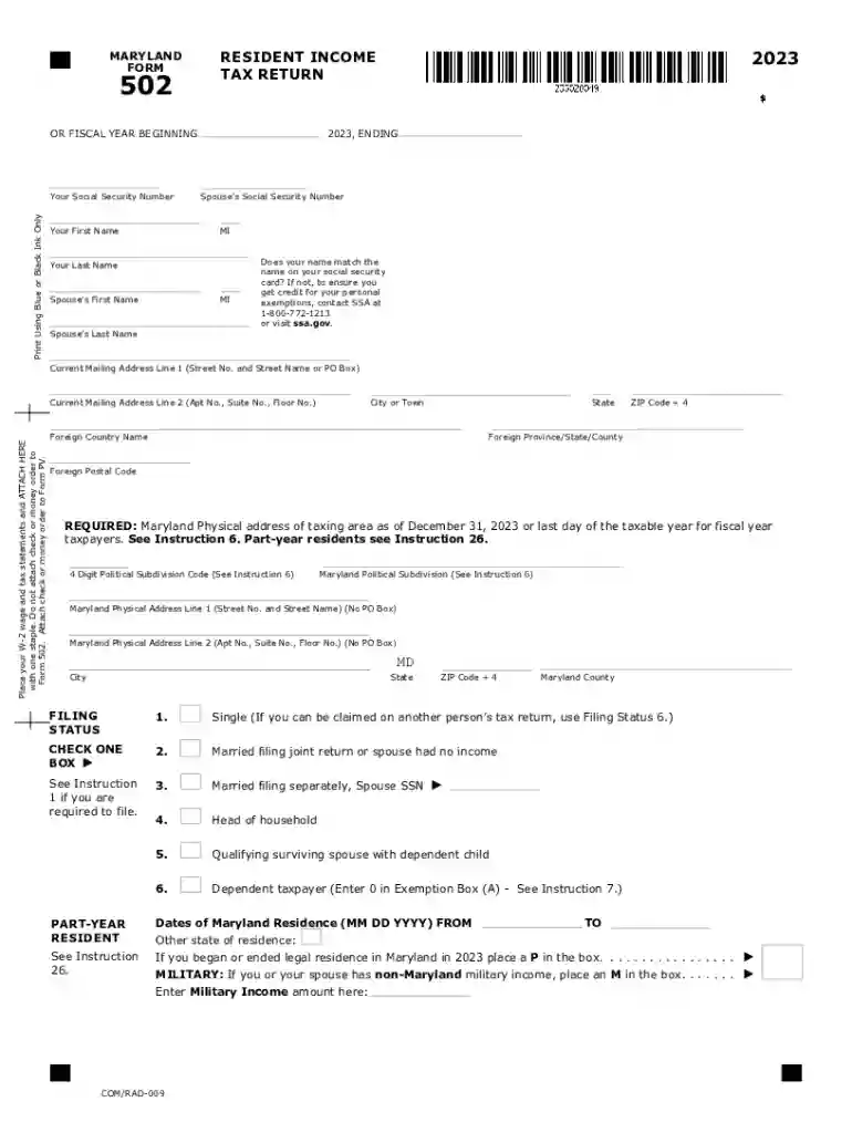 maryland form 502 instructions 2023 Preview on Page 1