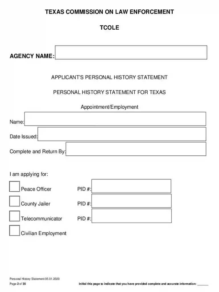 personal history statement Preview on Page 1