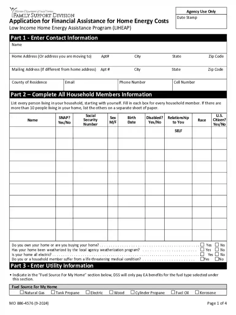 LIHEAP Application for Home Energy Costs Preview on Page 1