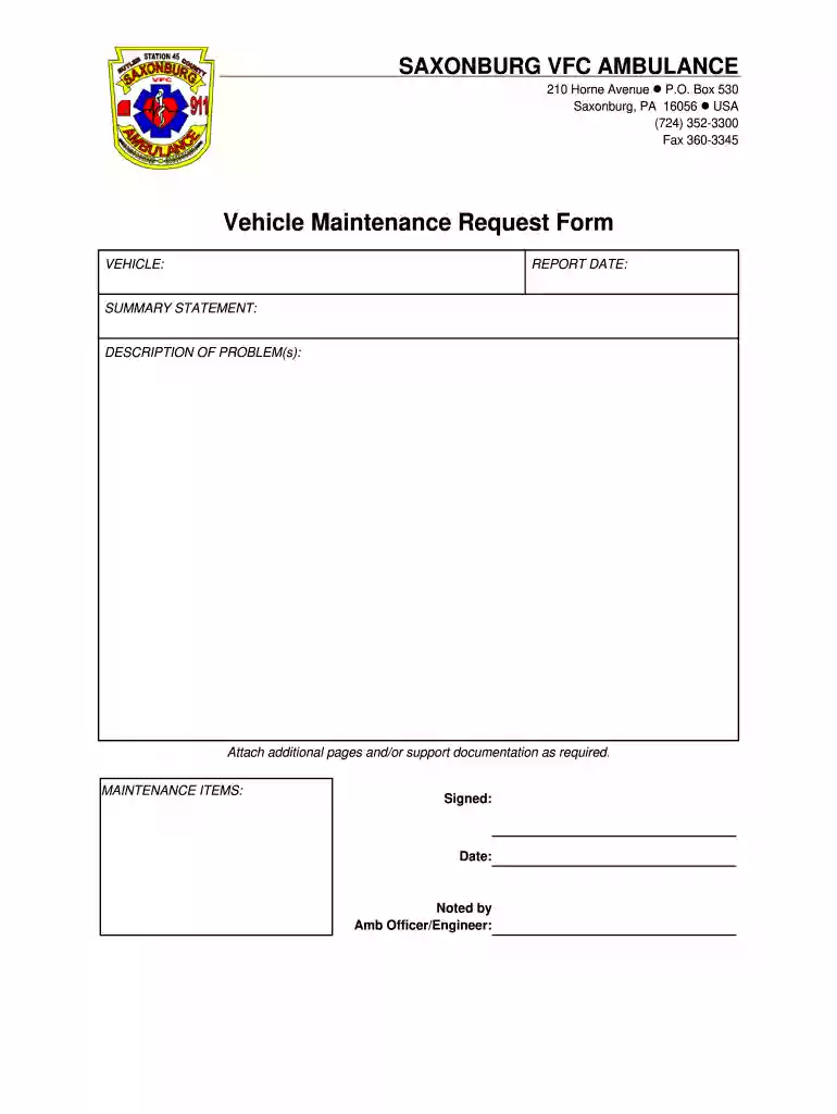 vehicle maintenance request form excel Preview on Page 1
