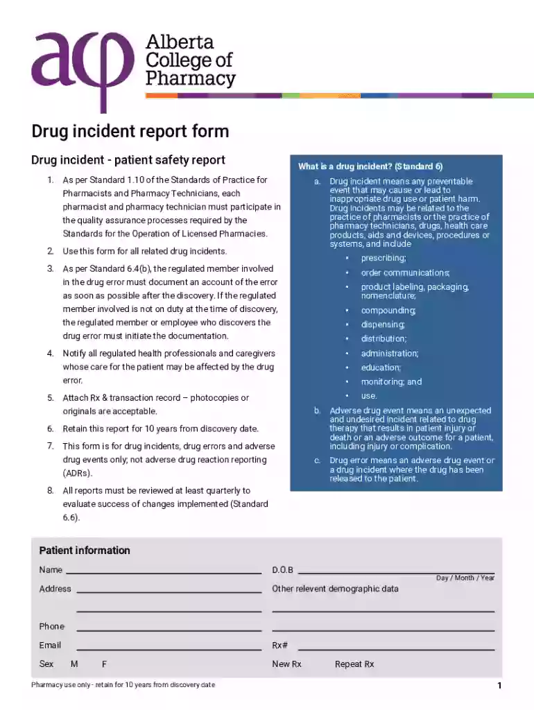 Drug Incident Report Form Preview on Page 1