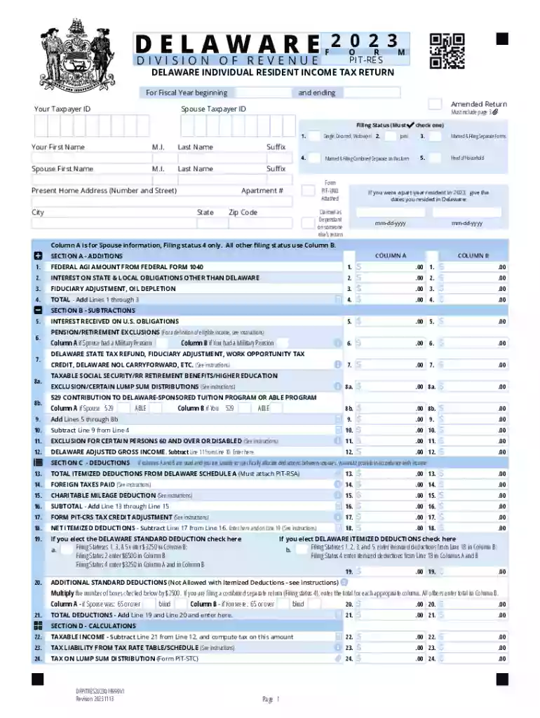 delaware individual resident income tax return Preview on Page 1