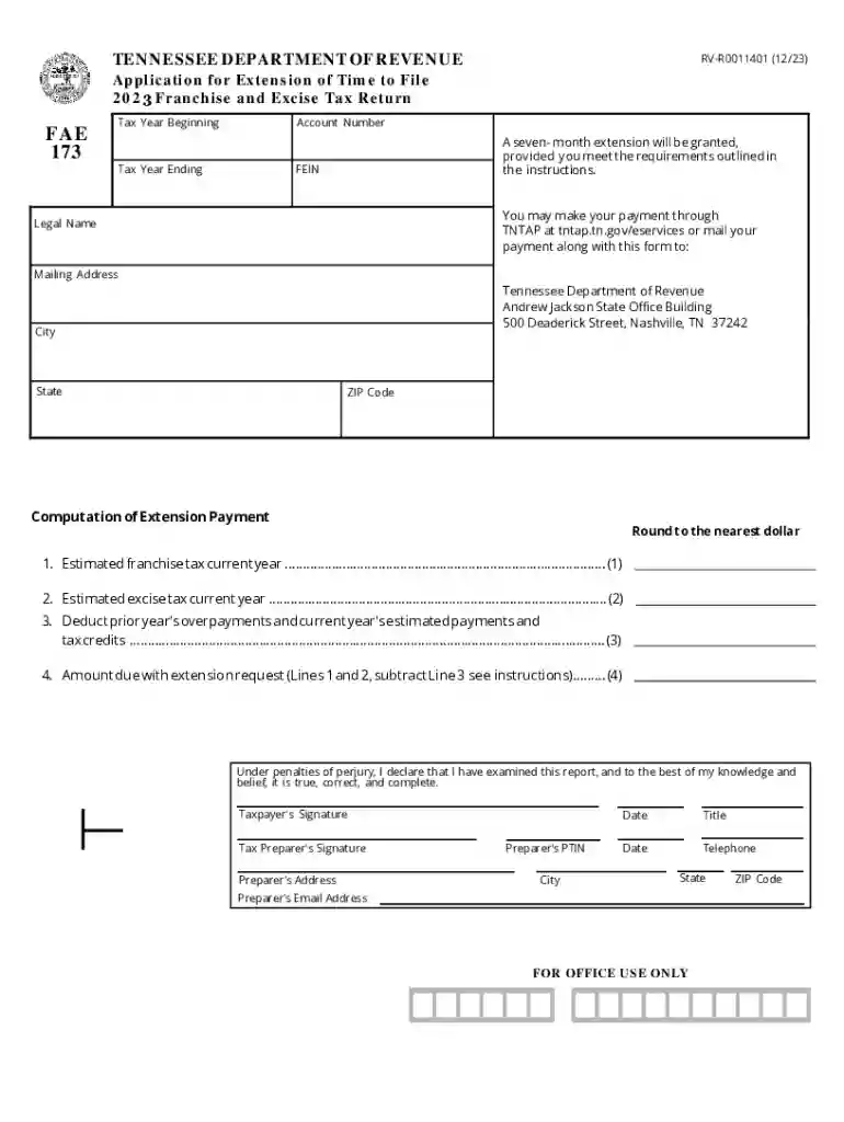 FAE173 - Application for Extension of Time to File Preview on Page 1