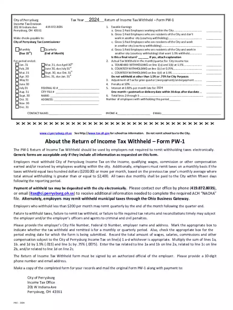 City of Perrysburg Income Tax Form P Tax Year 2021 Preview on Page 1
