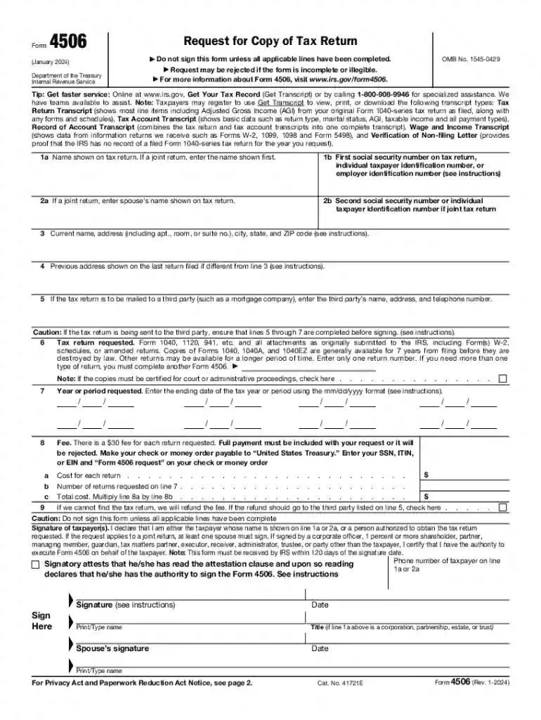 4506 c form Preview on Page 1