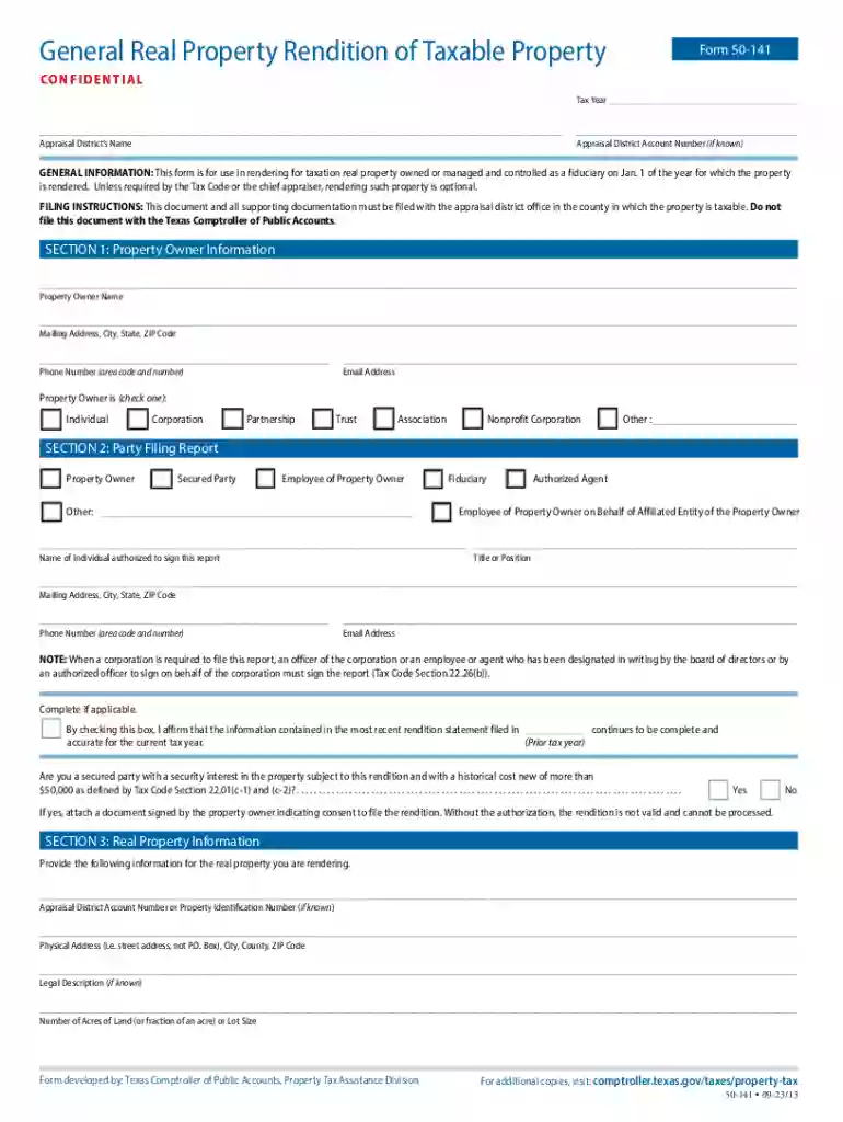 General Real Property Rendition of Taxable Preview on Page 1