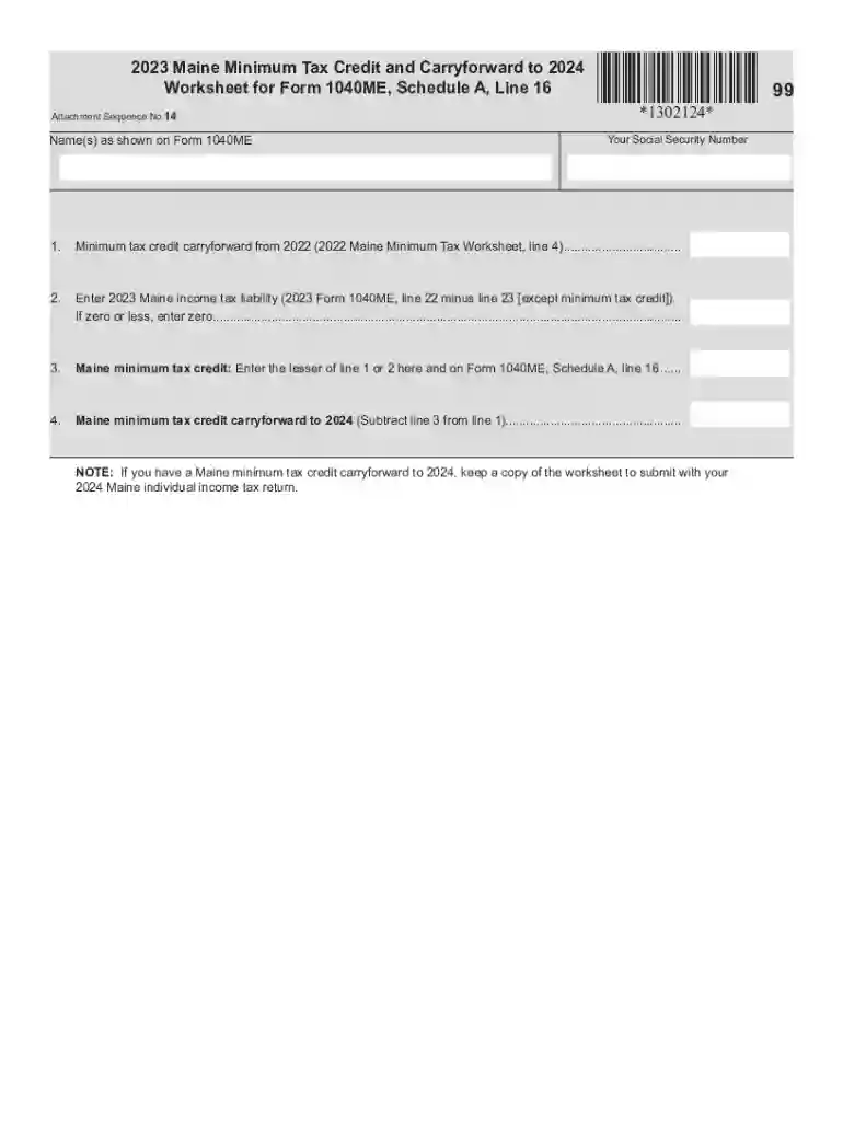 2023 Maine Minimum Tax Credit and Carryforward to 2024 Preview on Page 1