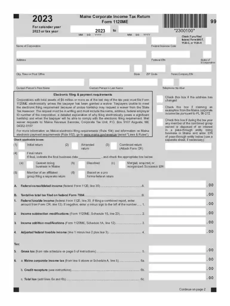 maine form 1120me instructions 2023 Preview on Page 1