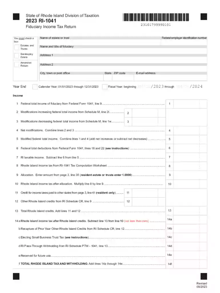 RI-1041 - Fiduciary Income Tax Return Preview on Page 1
