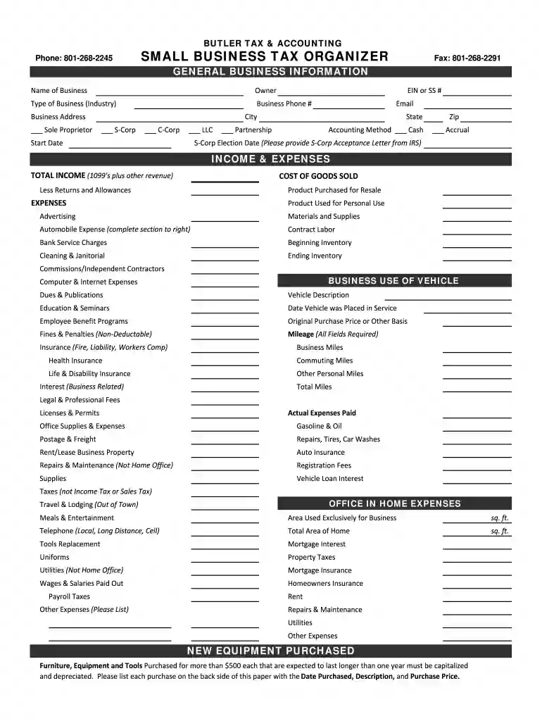 tax organizer template Preview on Page 1