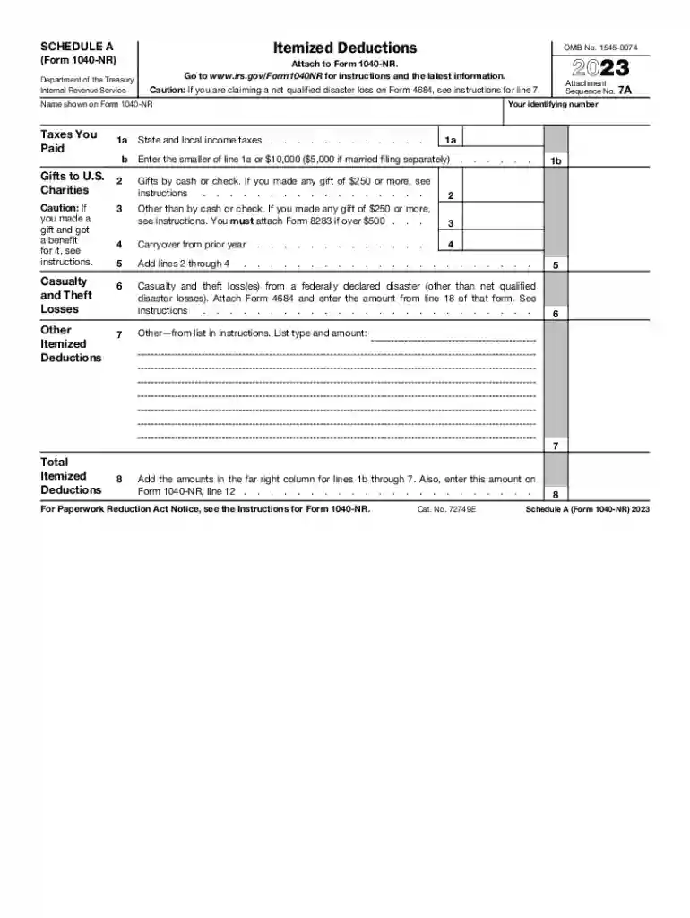 Claim Itemized Deductions on IRS Form 1040NR Preview on Page 1