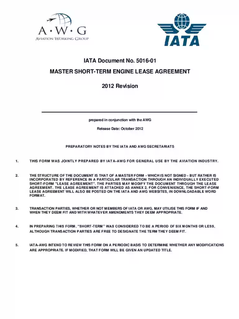 Master Short-Term Engine Lease Agreement Preview on Page 1