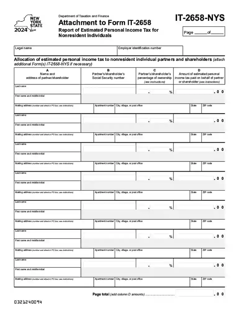Form IT-2658-NYS Attachment to Form IT-2658 - Report of Estimated Personal Income Tax for Nonresiden Preview on Page 1