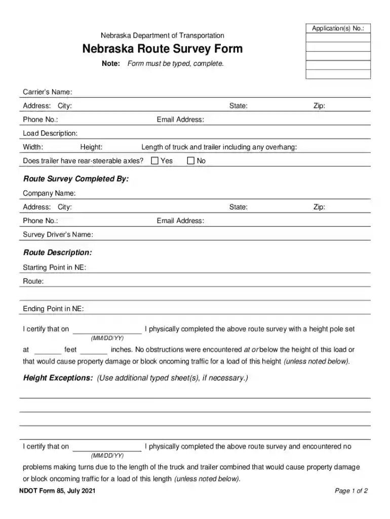 Nebraska Route Survey Doc Template Preview on Page 1