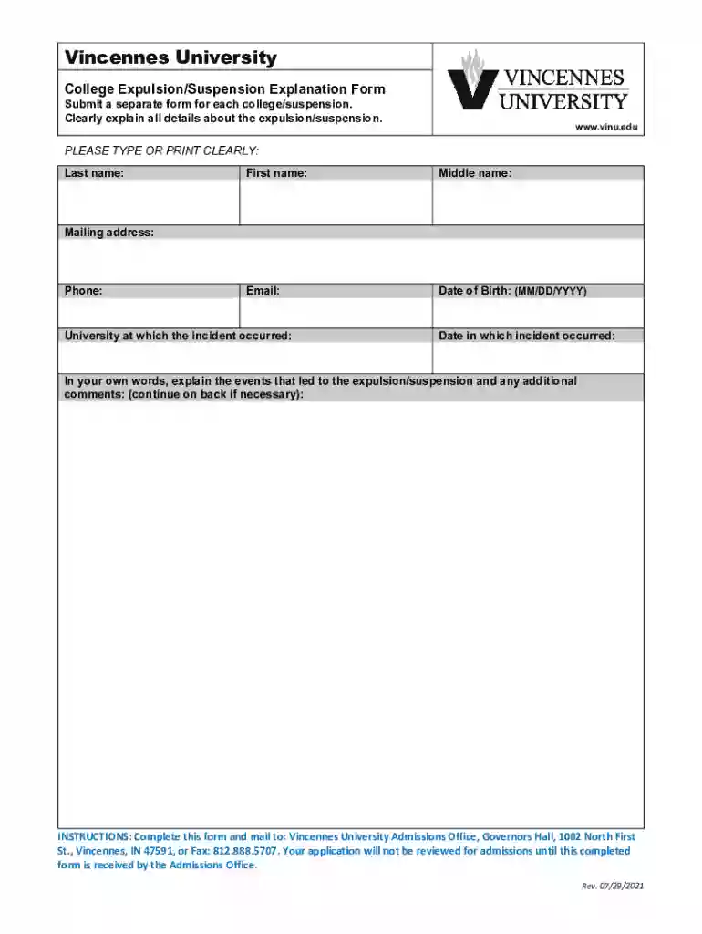 College Expulsion and Suspension Form Preview on Page 1