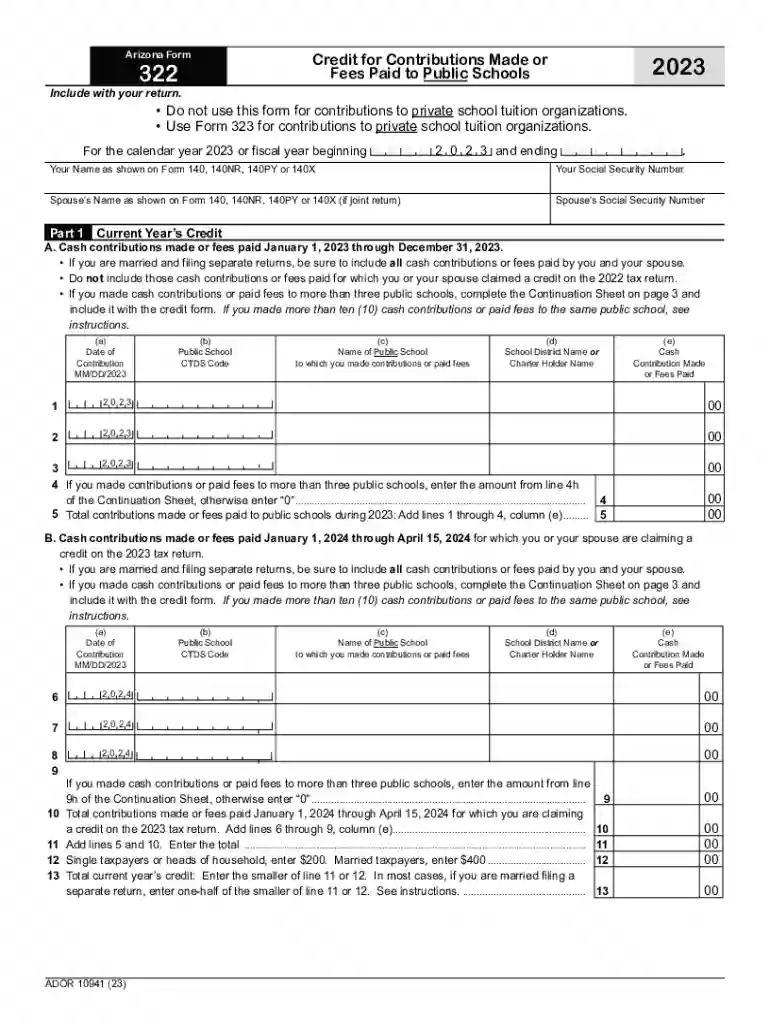2023 Arizona Tax Credit Information Preview on Page 1