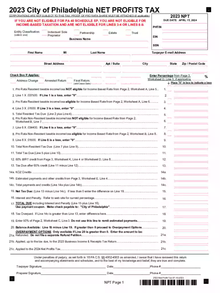 philadelphia net profits tax Preview on Page 1