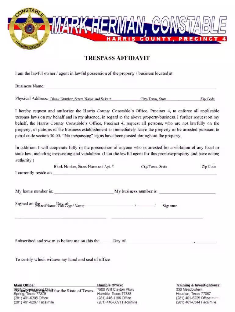 harris county trespass affidavit Preview on Page 1