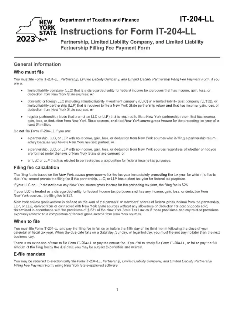 Instructions for Form IT-204-LL, Partnership, Limited Liability Company, and Limited Liability Partn Preview on Page 1