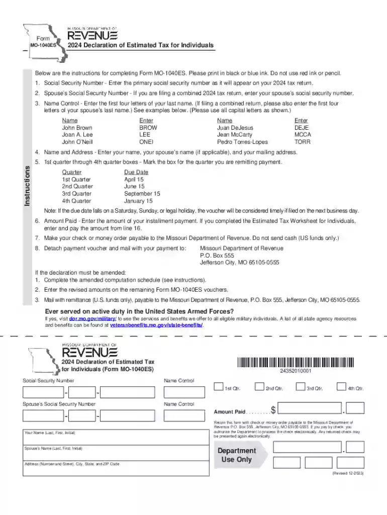 2024 missouri estimated tax Preview on Page 1
