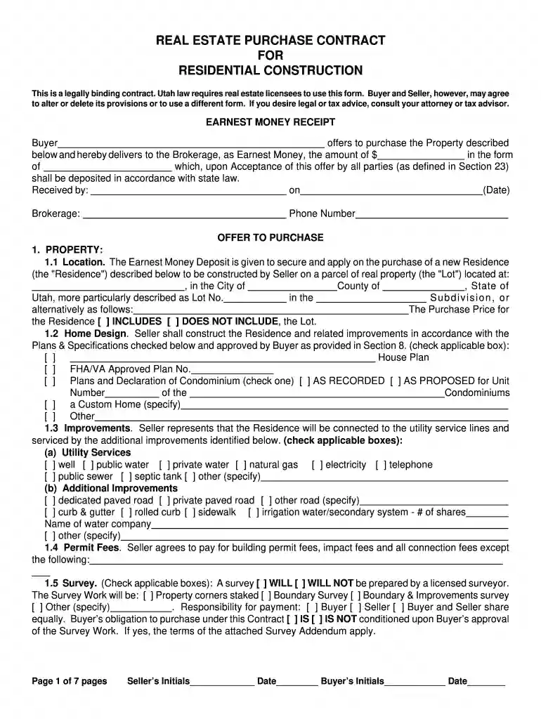 utah purchase contract 1998 form Preview on Page 1
