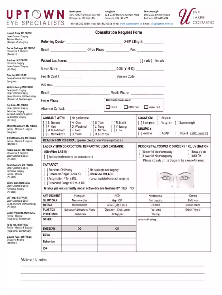 uptown eye specialists referral form Preview on Page 1