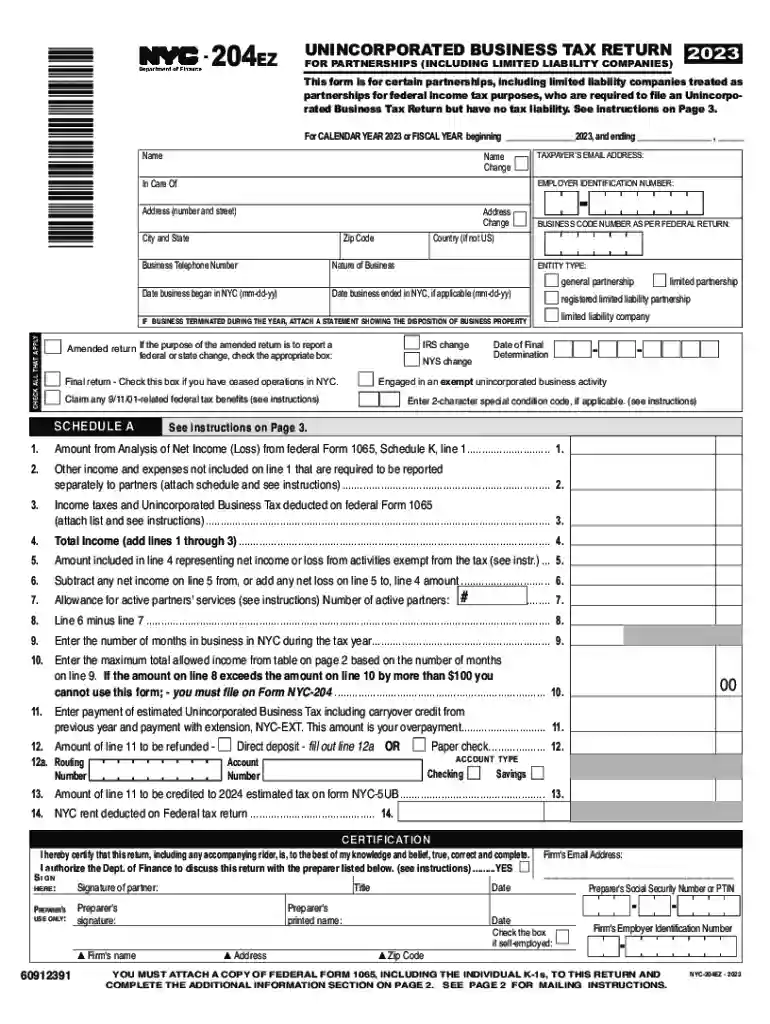 Unincorporated Business Tax (UBT) Preview on Page 1