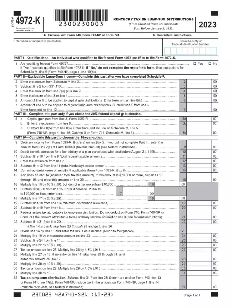 Complete Form 4972 - Tax on lump-sum distributions Preview on Page 1