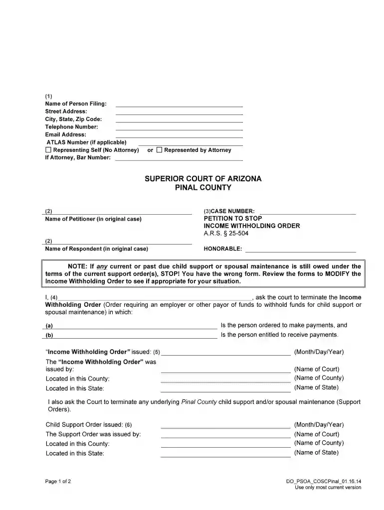 arizona income withholding order Preview on Page 1