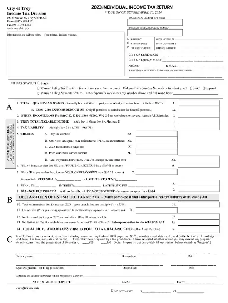 2023 INDIVIDUAL INCOME TAX RETURN Preview on Page 1