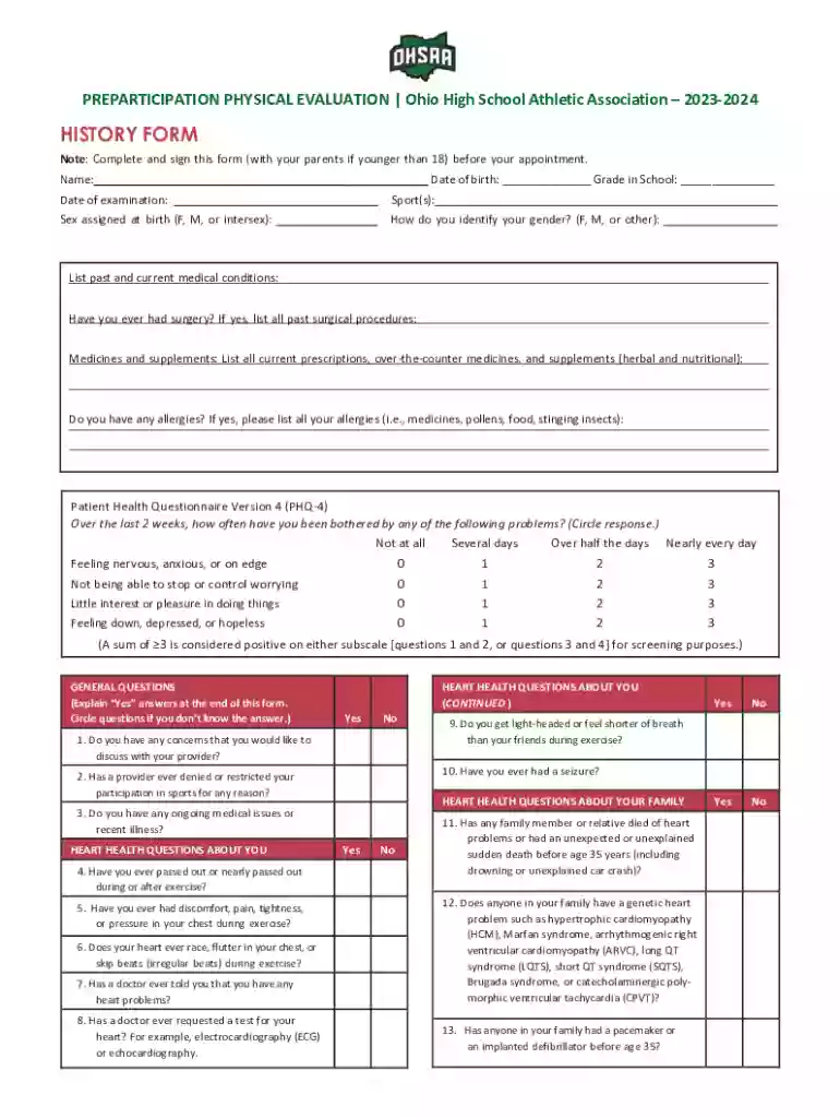 ohsaa physical form Preview on Page 1
