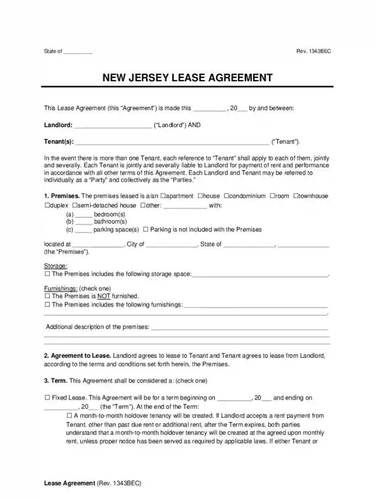 New Jersey Lease Agreement Preview on Page 1