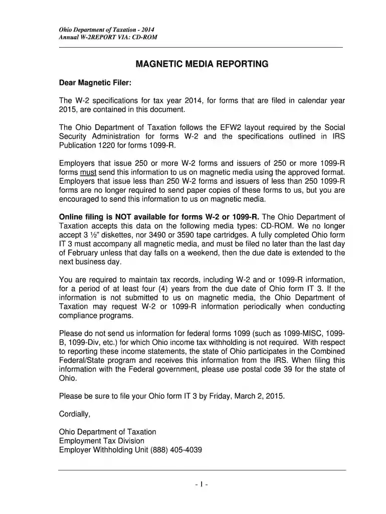 Ohio Department of Taxation - 2014 - tax ohio Preview on Page 1