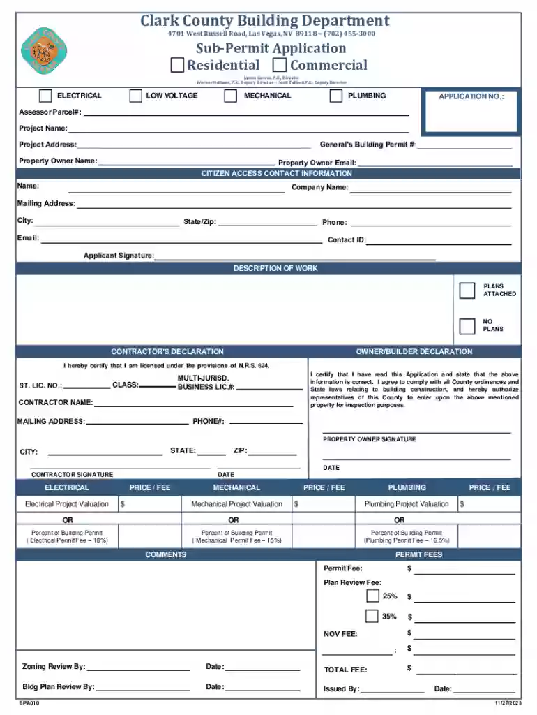 clark county sub permit application Preview on Page 1