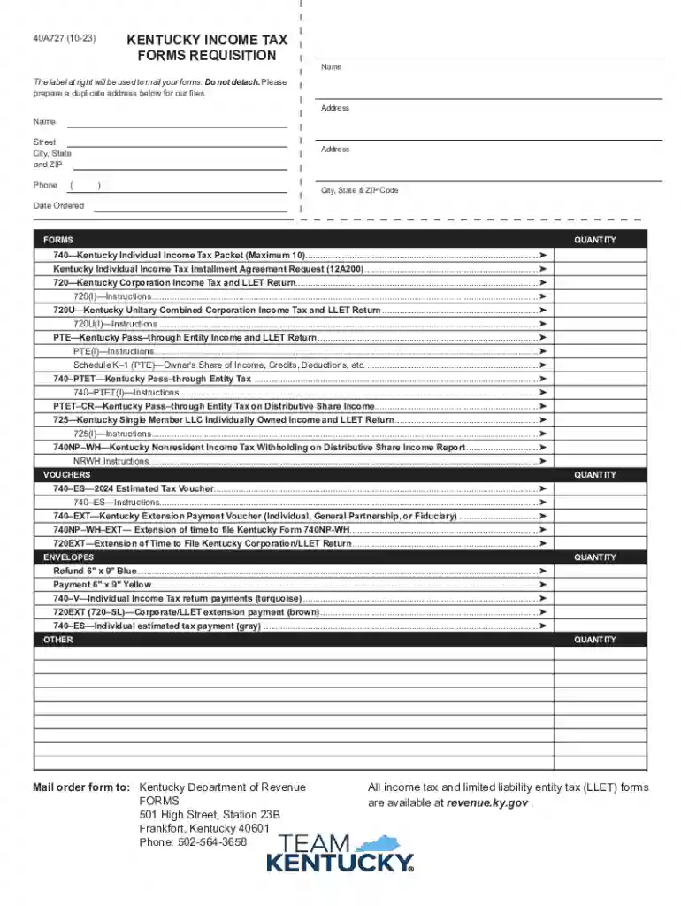kentucky income tax forms requisition Preview on Page 1