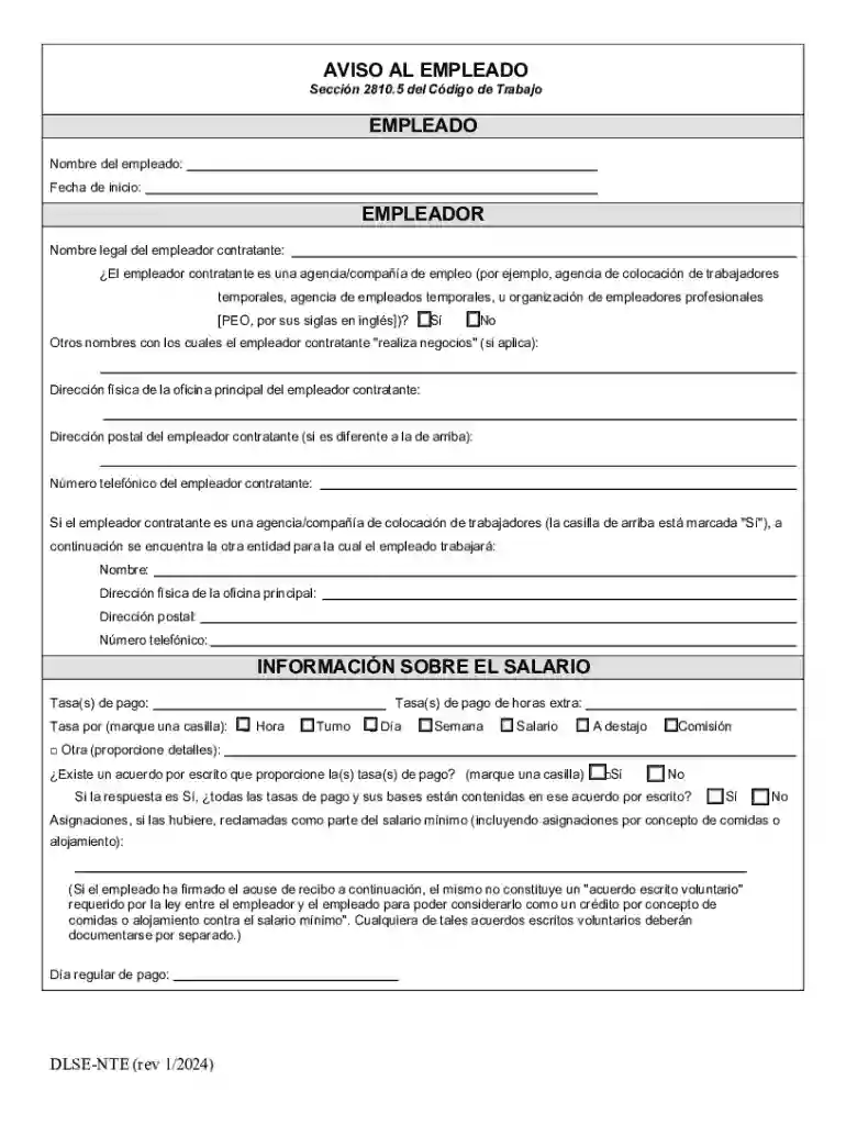 California Employee Notice Form Preview on Page 1