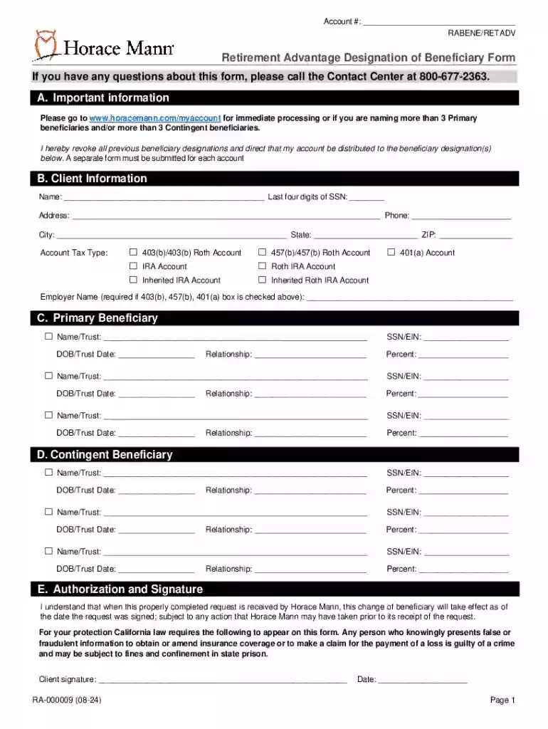 Retirement Advantage Designation of Beneficiary Form Preview on Page 1