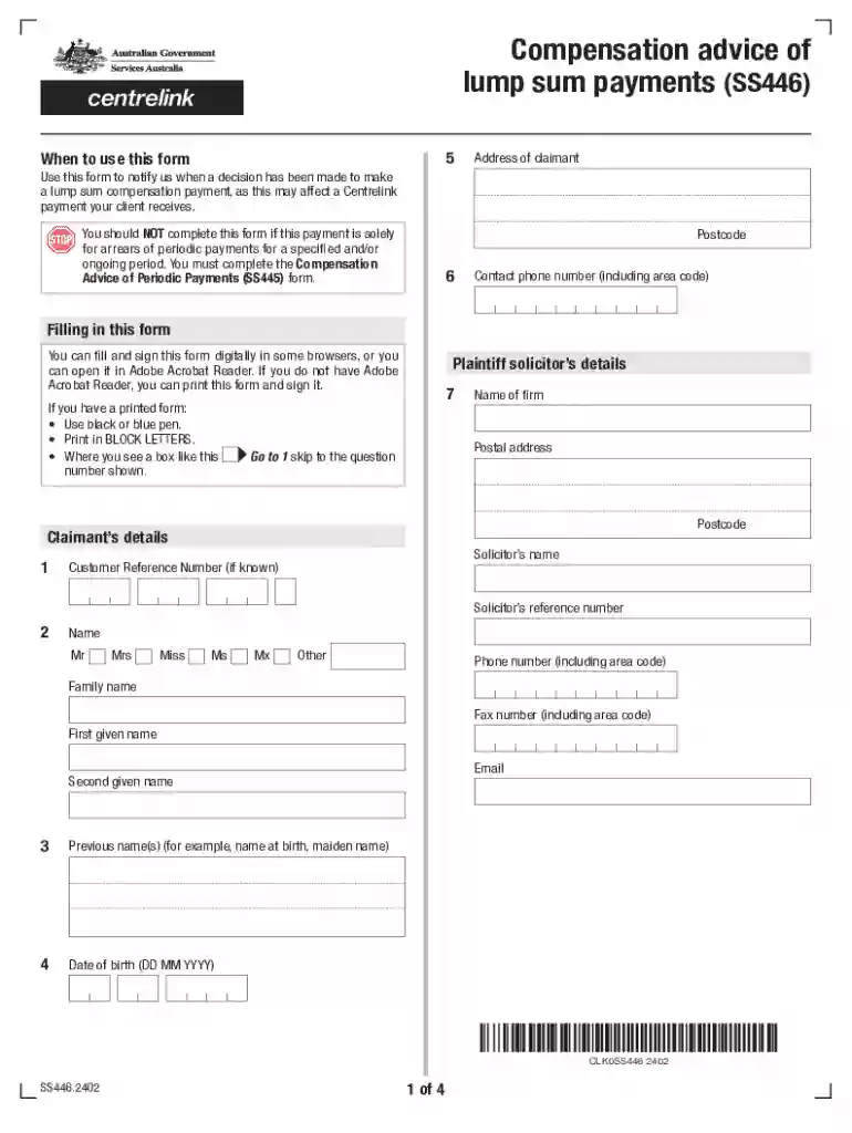 Compensation Advice of Lump Sum Payments (SS446) Preview on Page 1