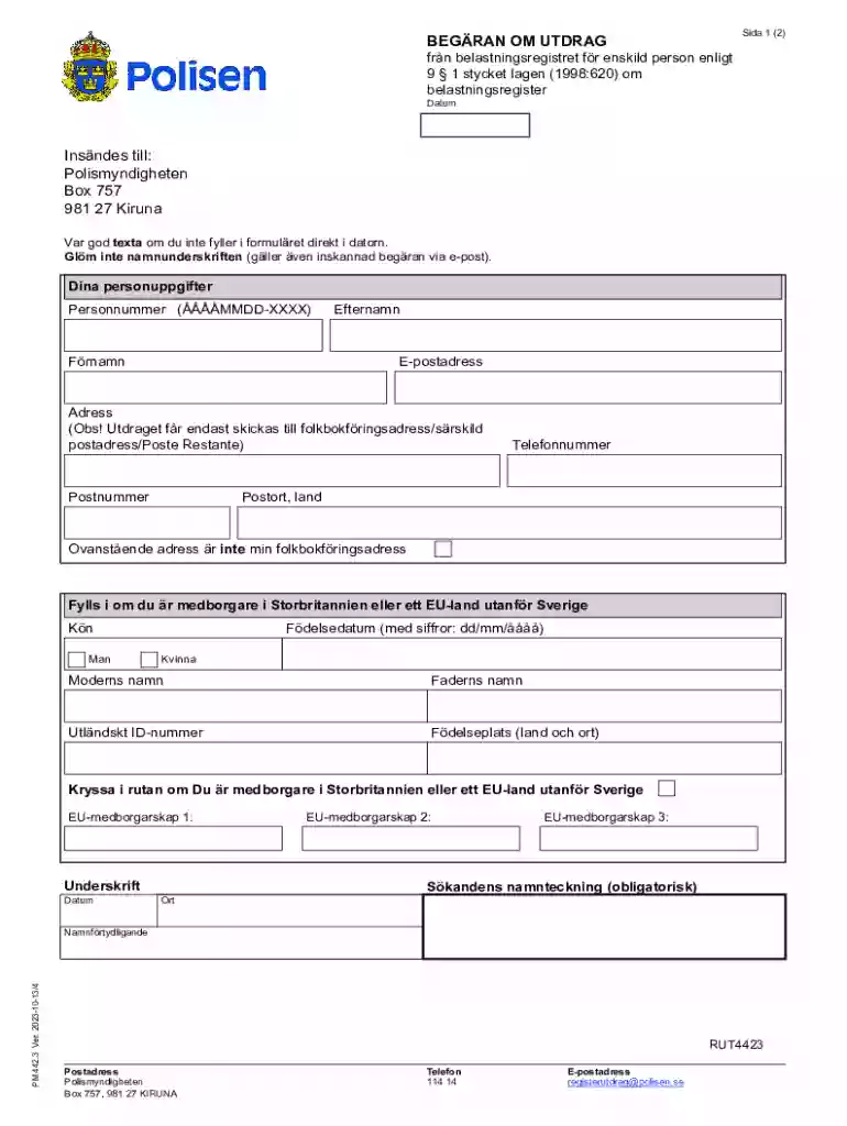 Request for Criminal Record Extract Preview on Page 1