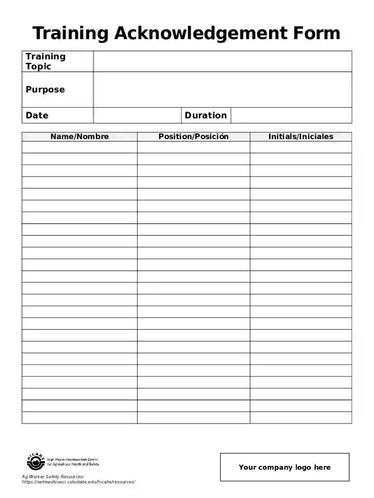 Training acknowledgement form template for Google Forms Preview on Page 1