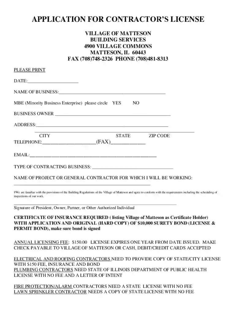 Contractor's License Application Preview on Page 1