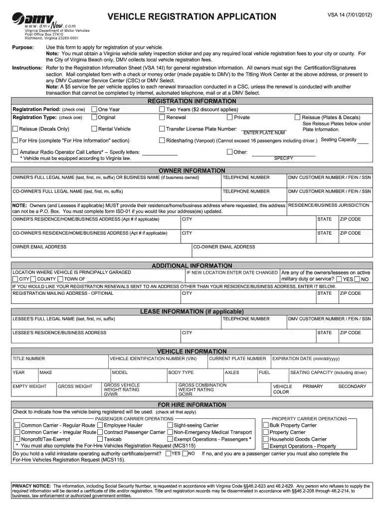 vsa 14i 2015 form Preview on Page 1